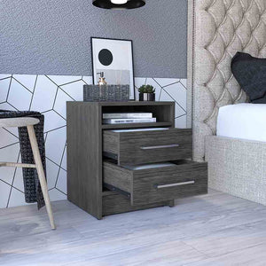 Homeroots 20" Gray Two Drawer Faux Wood Nightstand   543665