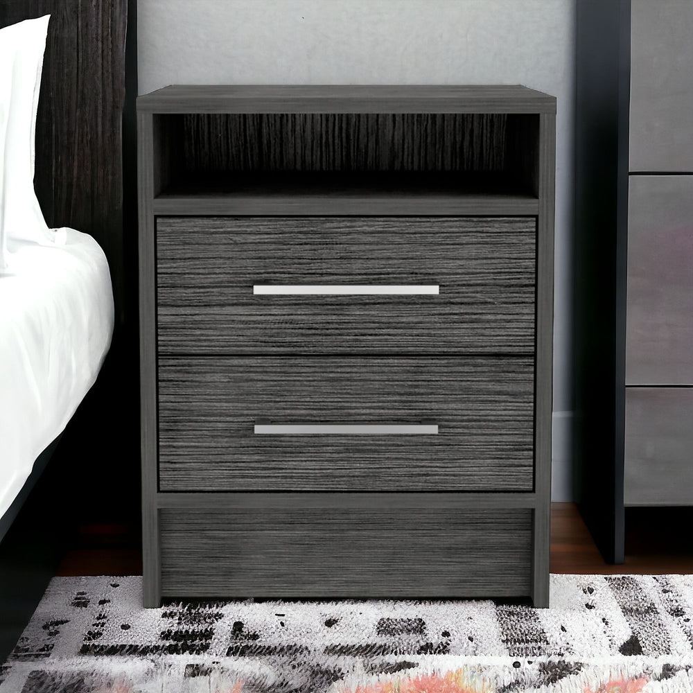 Homeroots 20" Gray Two Drawer Faux Wood Nightstand   543665