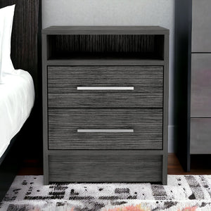 Homeroots 20" Gray Two Drawer Faux Wood Nightstand   543665