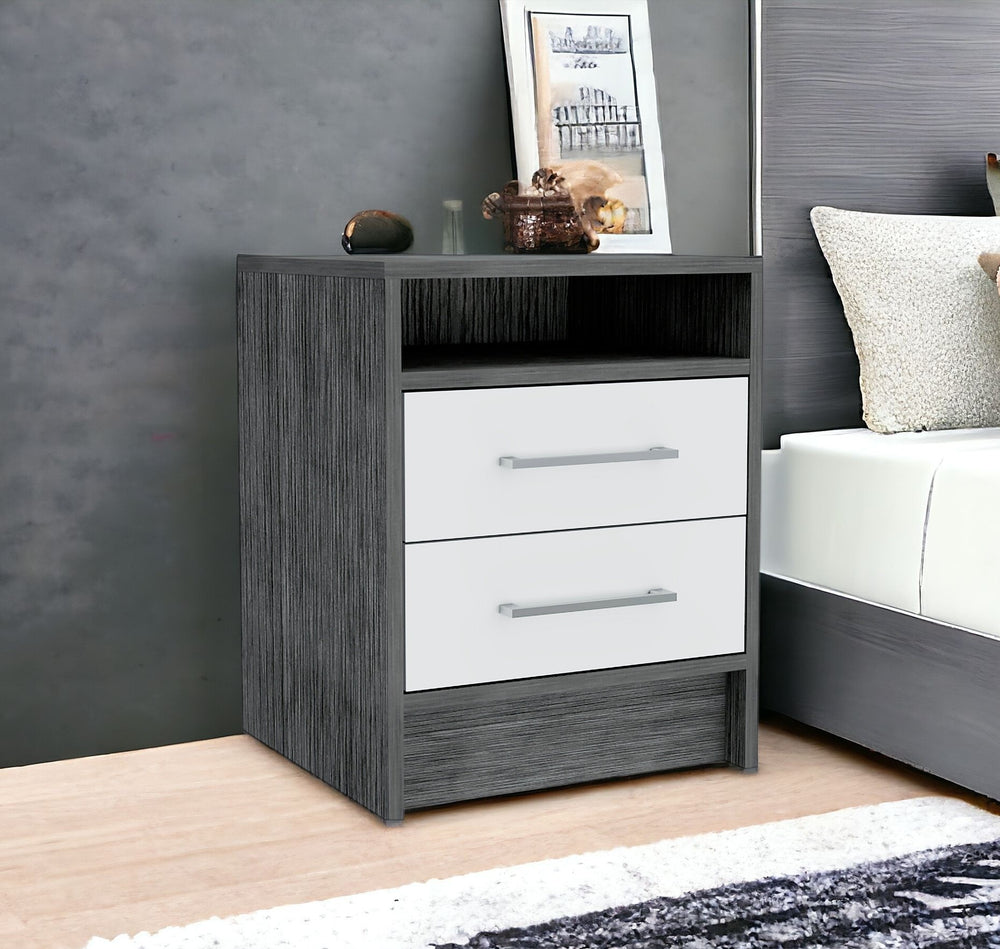Homeroots 20" Gray Two Drawer Faux Wood Nightstand   543666