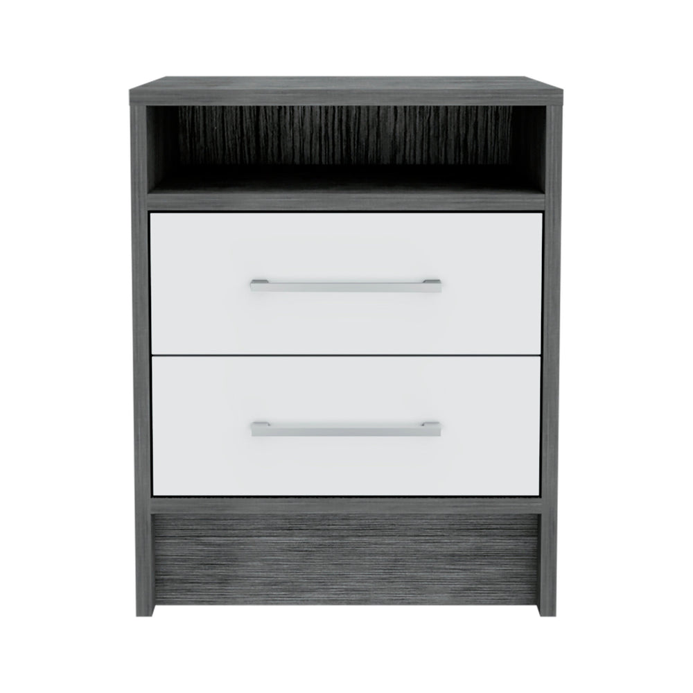 Homeroots 20" Gray Two Drawer Faux Wood Nightstand   543666