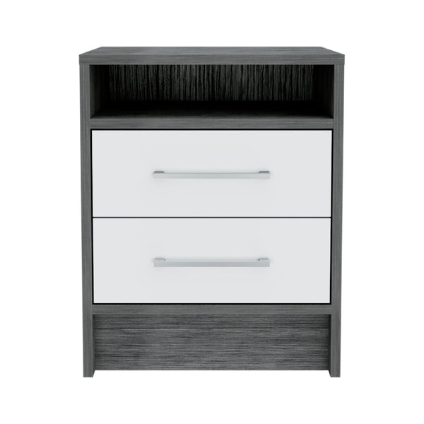 Homeroots 20" Gray Two Drawer Faux Wood Nightstand   543666