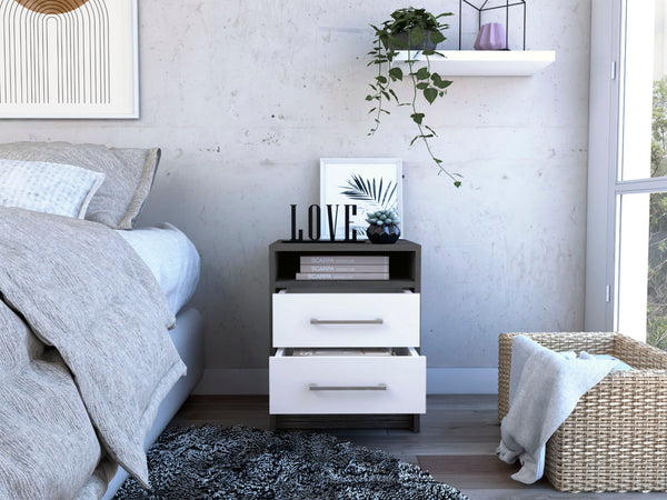 Homeroots 20" Gray Two Drawer Faux Wood Nightstand   543666