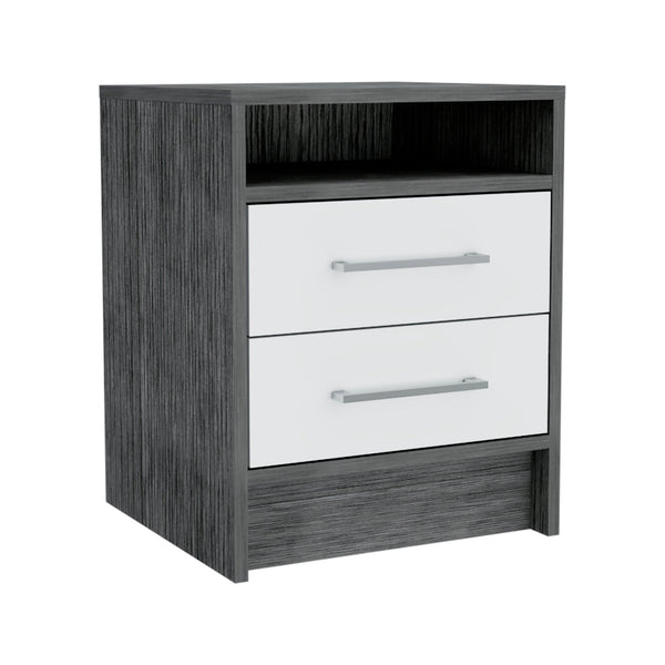 Homeroots 20" Gray Two Drawer Faux Wood Nightstand   543666