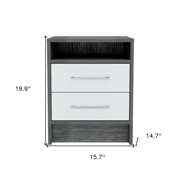 Homeroots 20" Gray Two Drawer Faux Wood Nightstand   543666