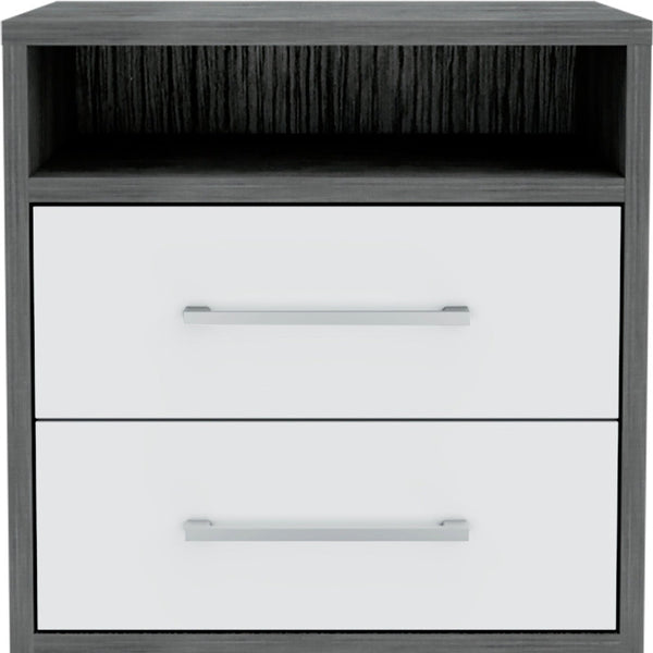 Homeroots 20" Gray Two Drawer Faux Wood Nightstand   543666