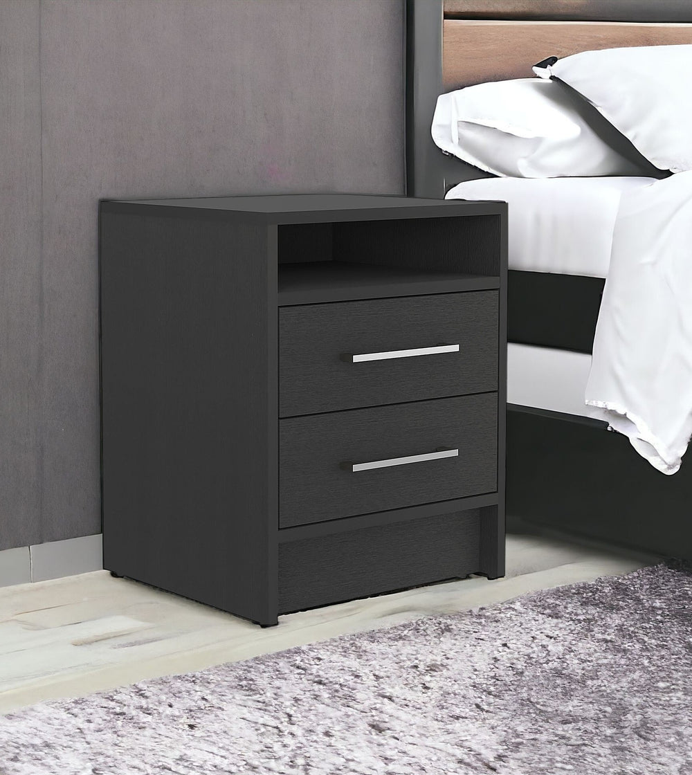 Homeroots 20" Black Two Drawer Faux Wood Nightstand   543667