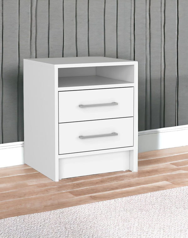 Homeroots 20" White Two Drawer Faux Wood Nightstand   543668