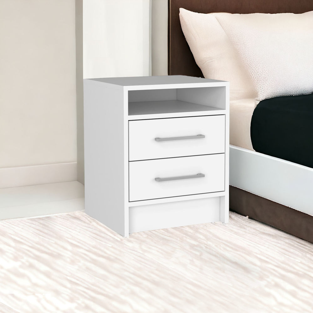 Homeroots 20" White Two Drawer Faux Wood Nightstand   543668