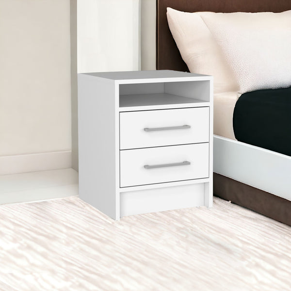 Homeroots 20" White Two Drawer Faux Wood Nightstand   543668