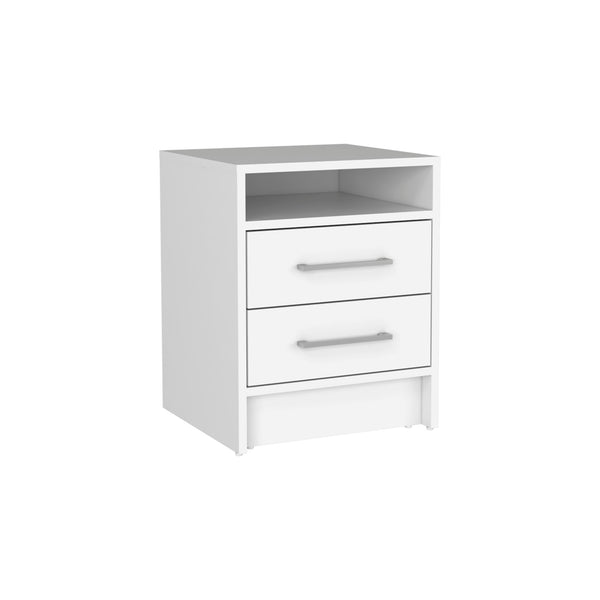 Homeroots 20" White Two Drawer Faux Wood Nightstand   543668