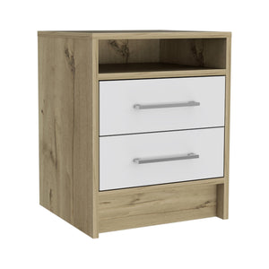 Homeroots 20" White Two Drawer Faux Wood Nightstand   543669