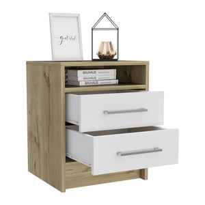 Homeroots 20" White Two Drawer Faux Wood Nightstand   543669