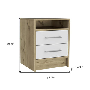 Homeroots 20" White Two Drawer Faux Wood Nightstand   543669