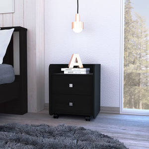 Homeroots 22" Black Two Drawer Faux Wood Nightstand   543670
