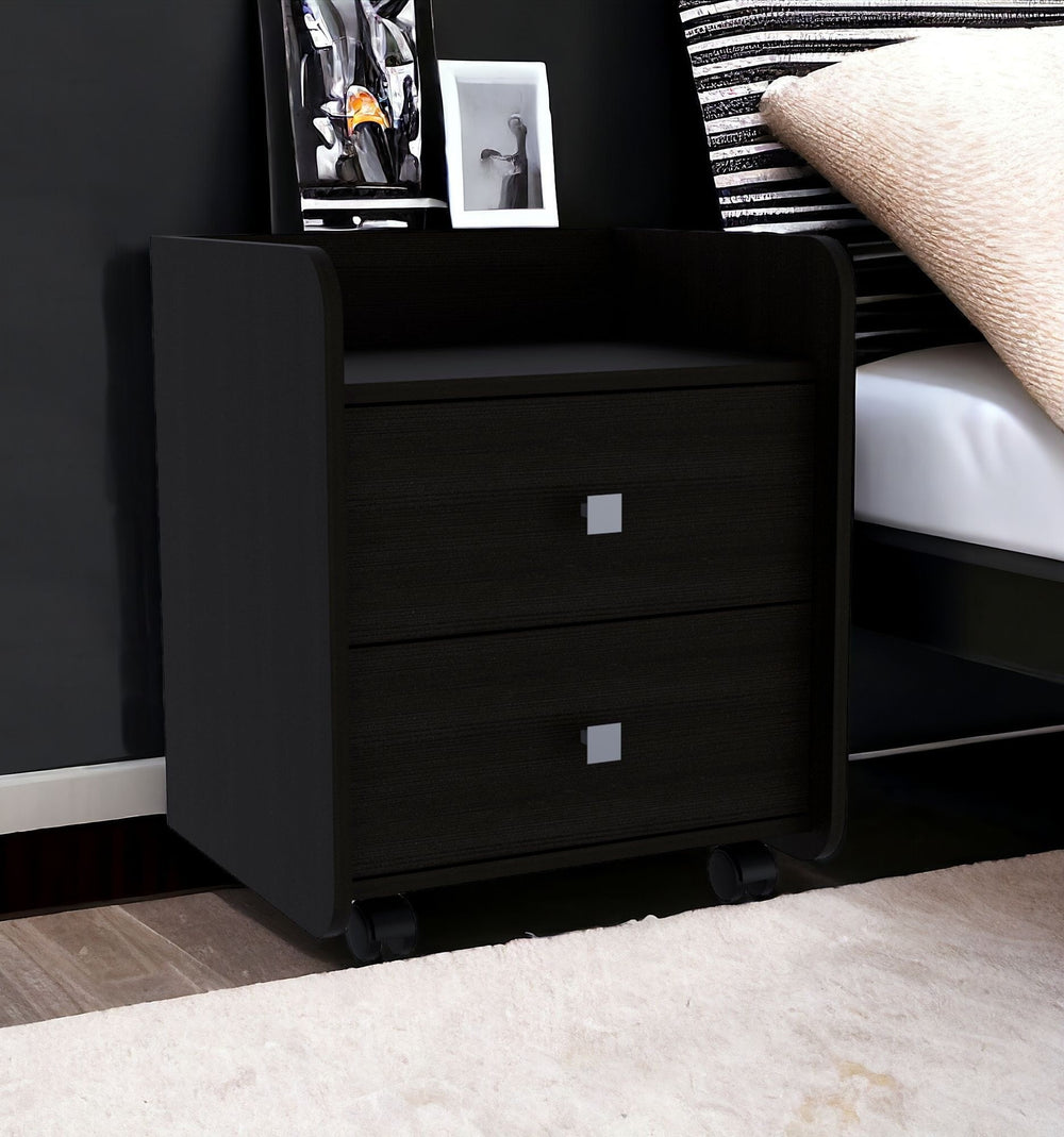 Homeroots 22" Black Two Drawer Faux Wood Nightstand   543670