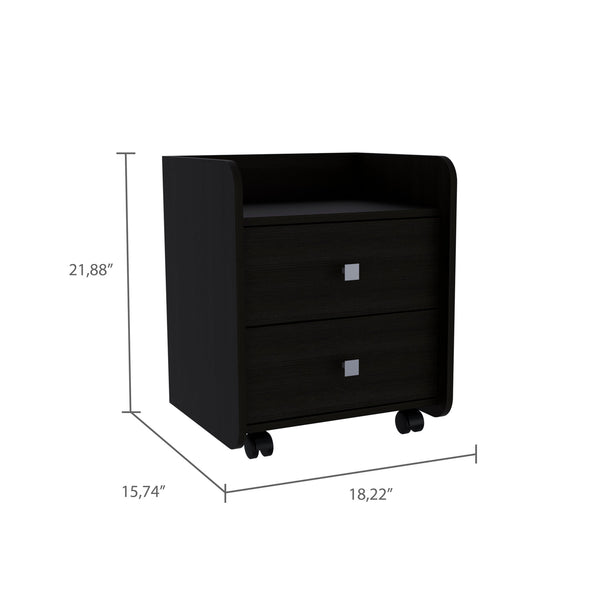 Homeroots 22" Black Two Drawer Faux Wood Nightstand   543670