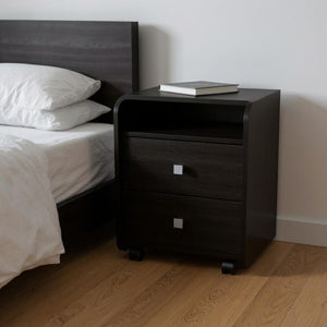 HomeRoots 22" Black Wood Nightstand with Two Drawers - Modern Storage Solution for Bedroom & Living Spaces 543670