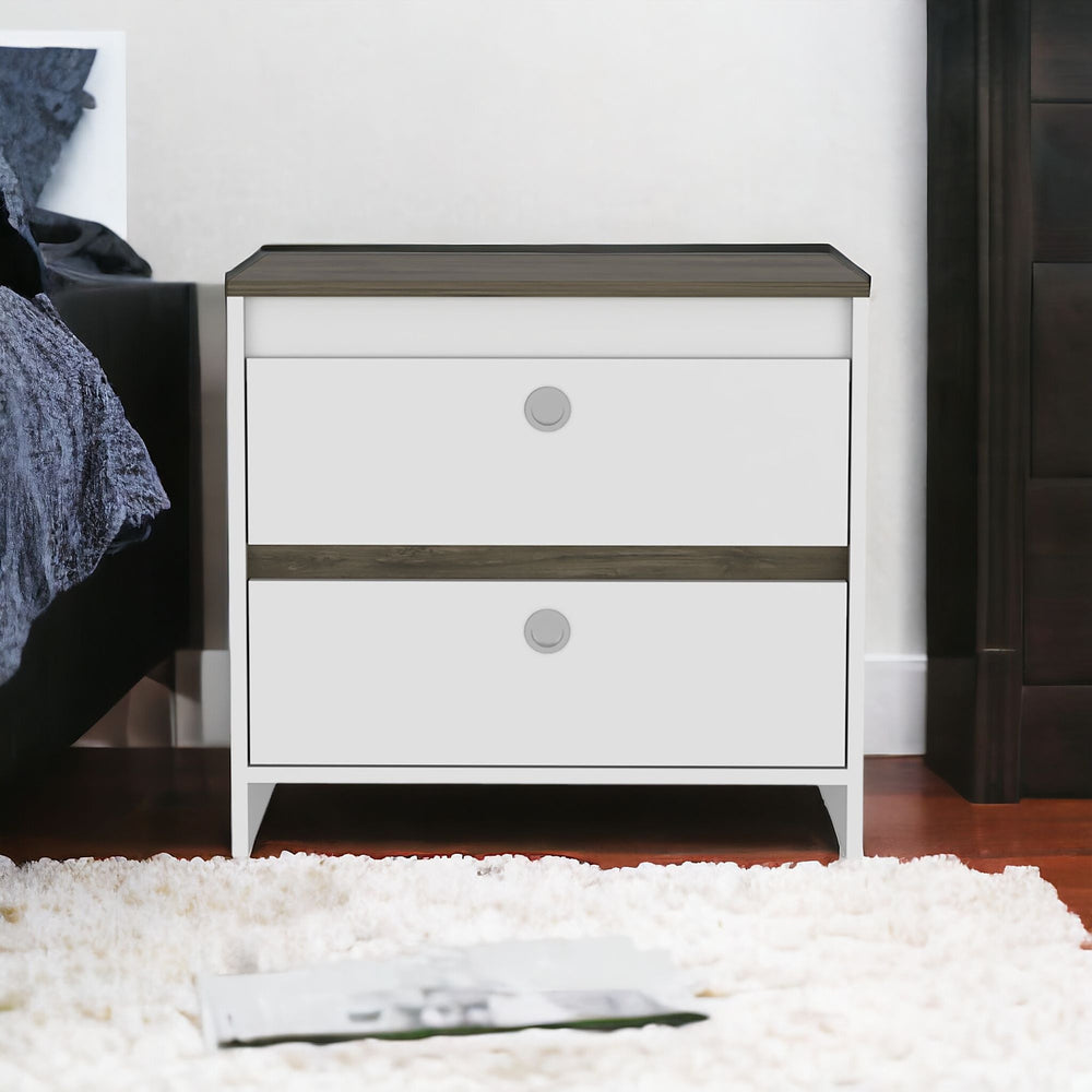 Homeroots 22" White Two Drawer Faux Wood Nightstand   543672