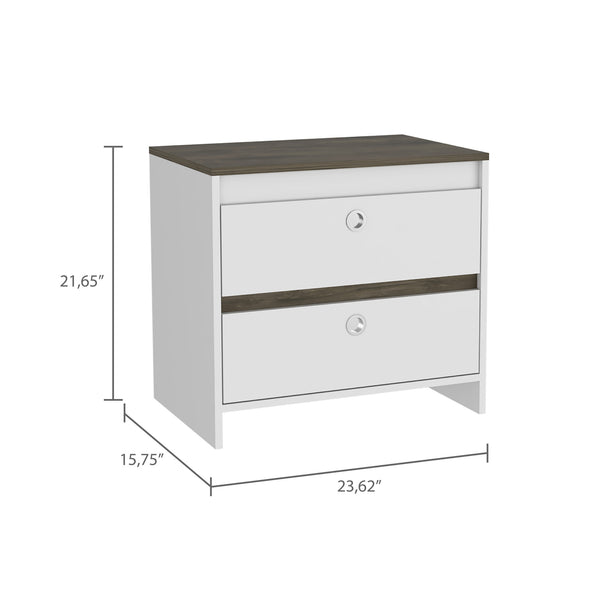 Homeroots 22" White Two Drawer Faux Wood Nightstand   543672
