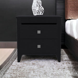 Homeroots 24" Black Two Drawer Faux Wood Nightstand   543673