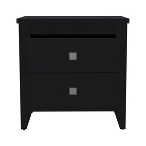 Homeroots 24" Black Two Drawer Faux Wood Nightstand   543673