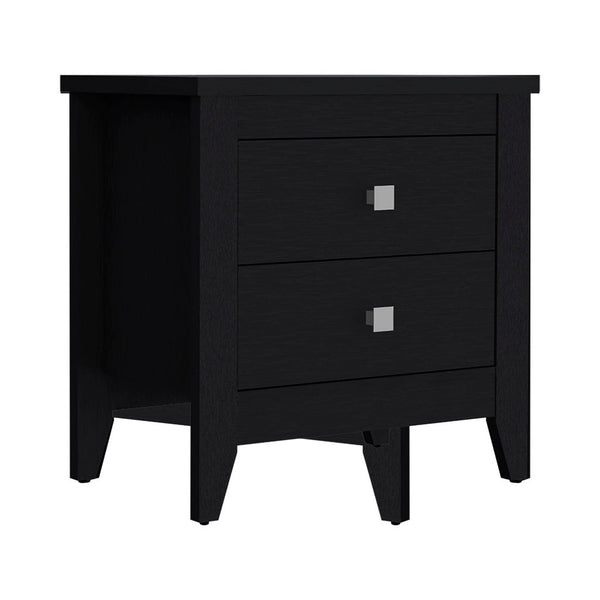 Homeroots 24" Black Two Drawer Faux Wood Nightstand   543673