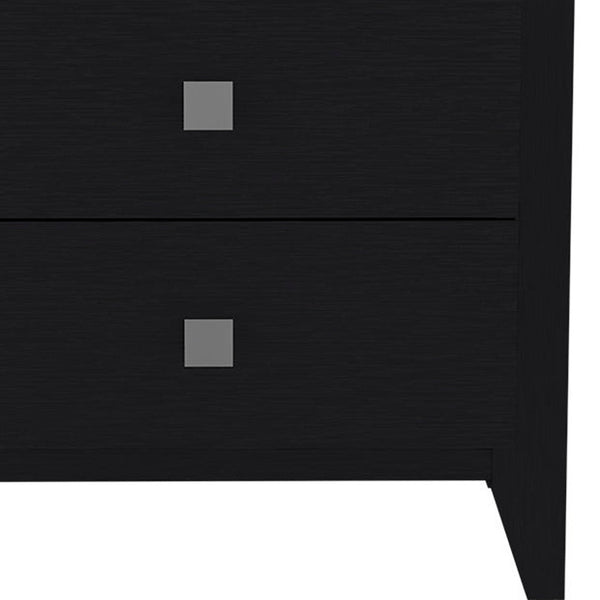 Homeroots 24" Black Two Drawer Faux Wood Nightstand   543673