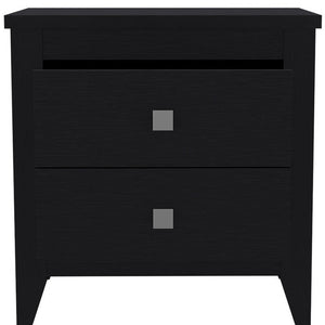 Homeroots 24" Black Two Drawer Faux Wood Nightstand   543673