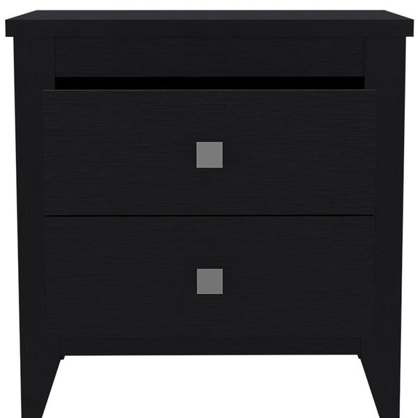 Homeroots 24" Black Two Drawer Faux Wood Nightstand   543673