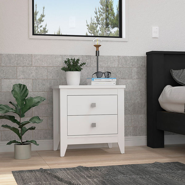 Homeroots 24" White Two Drawer Faux Wood Nightstand   543674