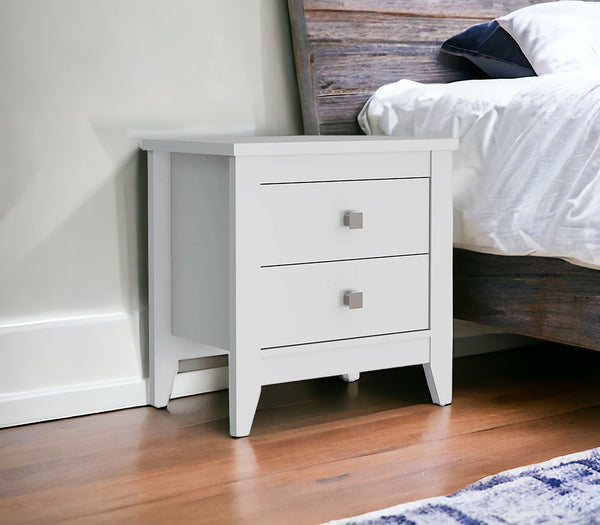 Homeroots 24" White Two Drawer Faux Wood Nightstand   543674