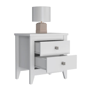 Homeroots 24" White Two Drawer Faux Wood Nightstand   543674
