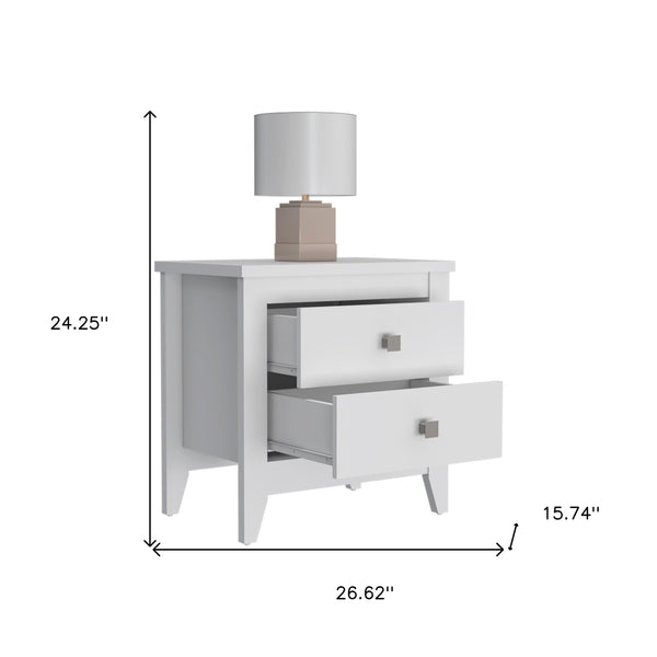 Homeroots 24" White Two Drawer Faux Wood Nightstand   543674