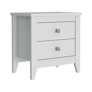 Homeroots 24" White Two Drawer Faux Wood Nightstand   543674