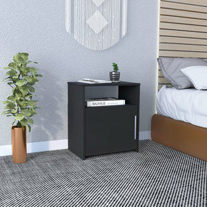 Homeroots 23" Black Faux Wood Nightstand With Storage   543676