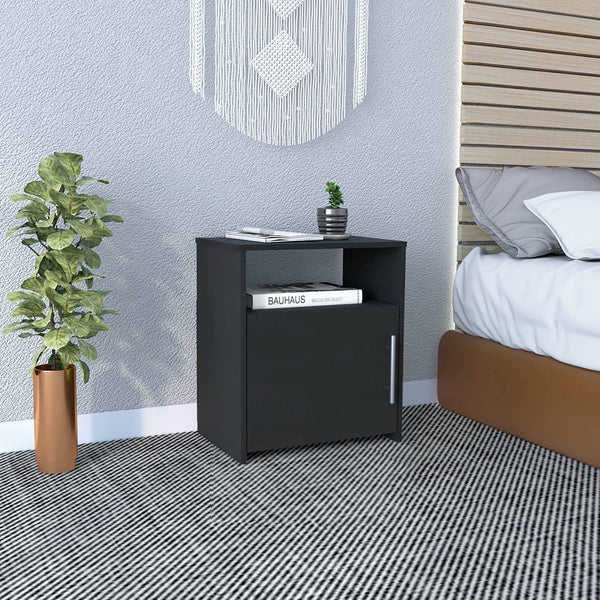 Homeroots 23" Black Faux Wood Nightstand With Storage   543676