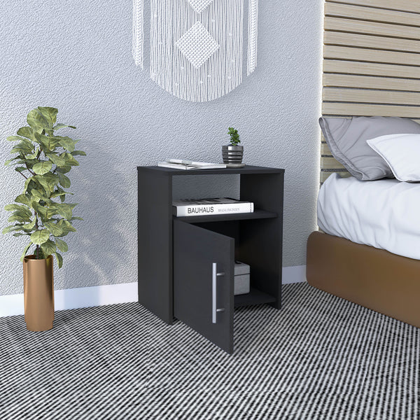 Homeroots 23" Black Faux Wood Nightstand With Storage   543676