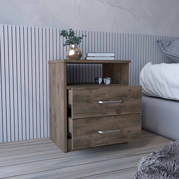 Homeroots 20" Brown Two Drawer Faux Wood Nightstand   543677