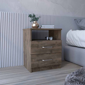 Homeroots 20" Brown Two Drawer Faux Wood Nightstand   543677