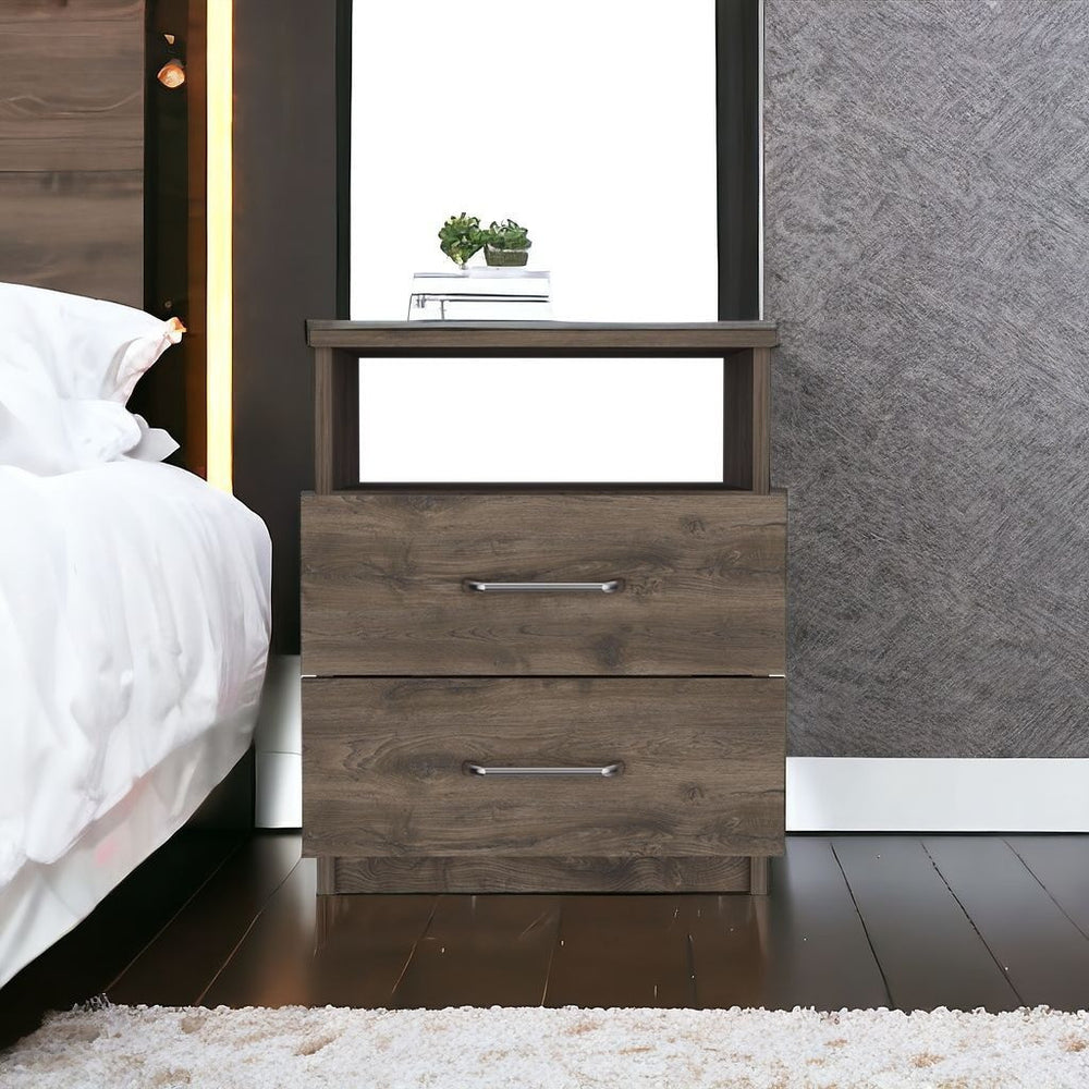 Homeroots 20" Brown Two Drawer Faux Wood Nightstand   543677