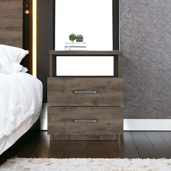 Homeroots 20" Brown Two Drawer Faux Wood Nightstand   543677