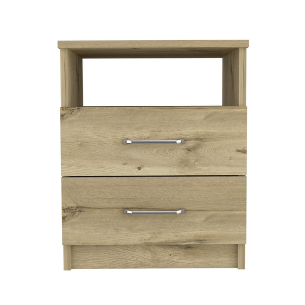 Homeroots 20" Oak Two Drawer Faux Wood Nightstand   543678