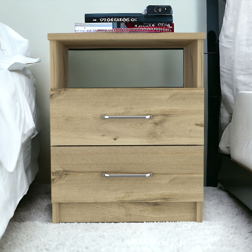 Homeroots 20" Oak Two Drawer Faux Wood Nightstand   543678