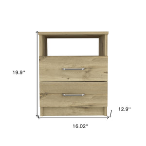 Homeroots 20" Oak Two Drawer Faux Wood Nightstand   543678