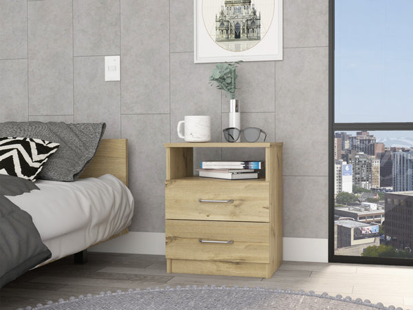 Homeroots 20" Oak Two Drawer Faux Wood Nightstand   543678