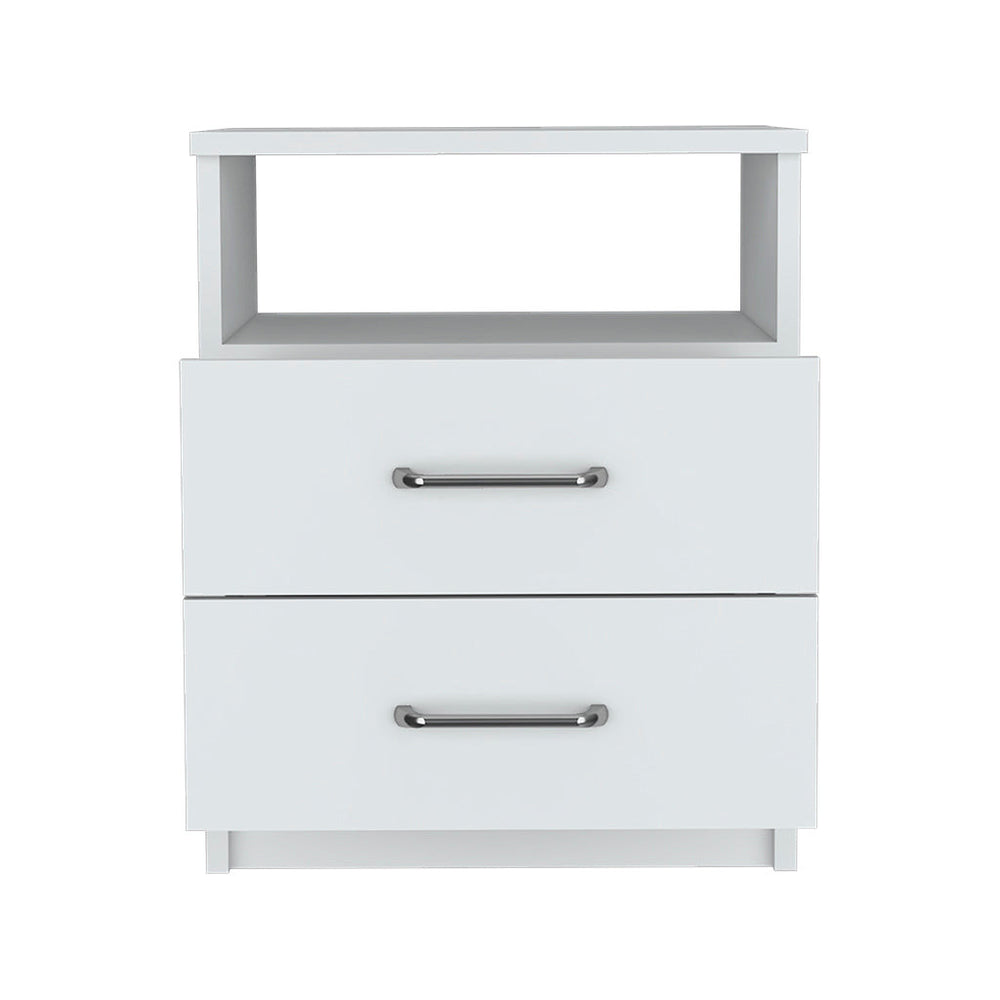 Homeroots 20" White Two Drawer Faux Wood Nightstand   543679