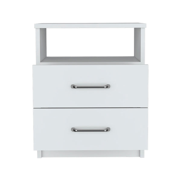 Homeroots 20" White Two Drawer Faux Wood Nightstand   543679