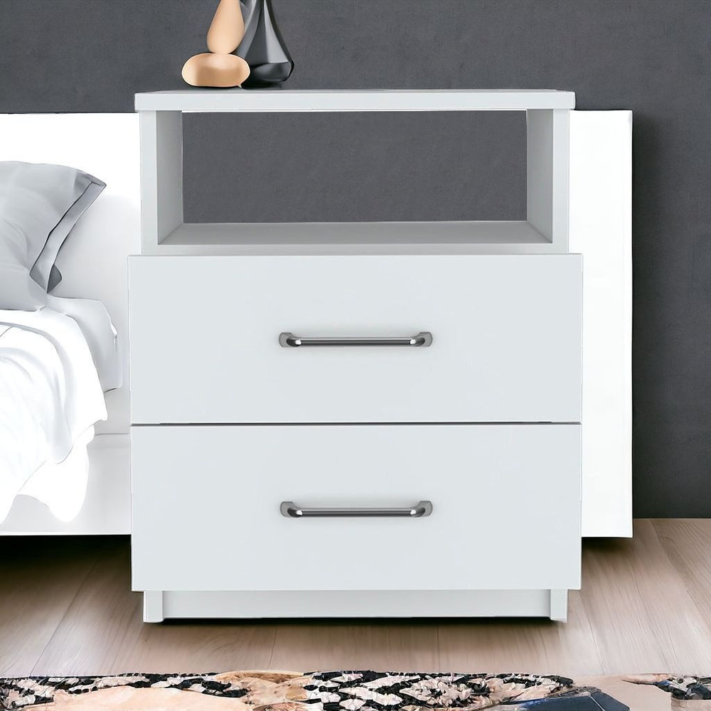 Homeroots 20" White Two Drawer Faux Wood Nightstand   543679
