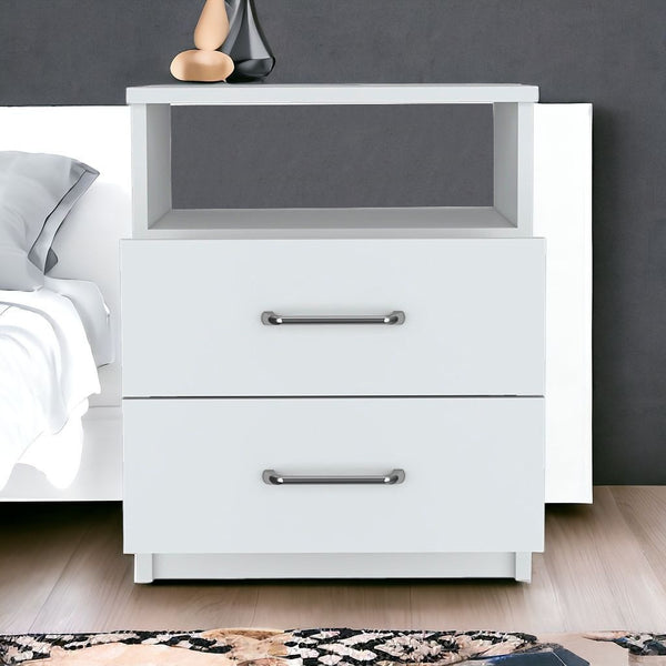 Homeroots 20" White Two Drawer Faux Wood Nightstand   543679